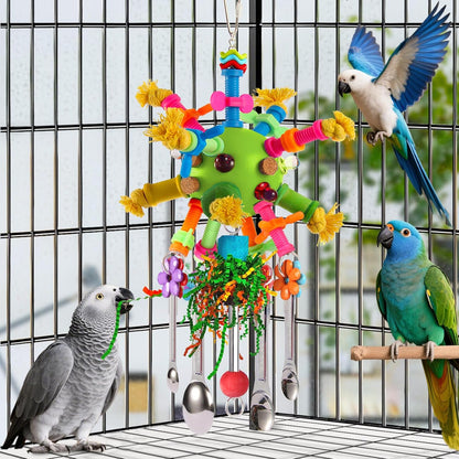 Parrot Toys Bird Toys Perch Pullable Stainless Steel Spoons Colorful Acrylic Stick Chew Toys for Amazons Mini Macaws African Greys Cockatoos Conures,Cockatiels,Lovebirds,Parrotlets and Other (green)