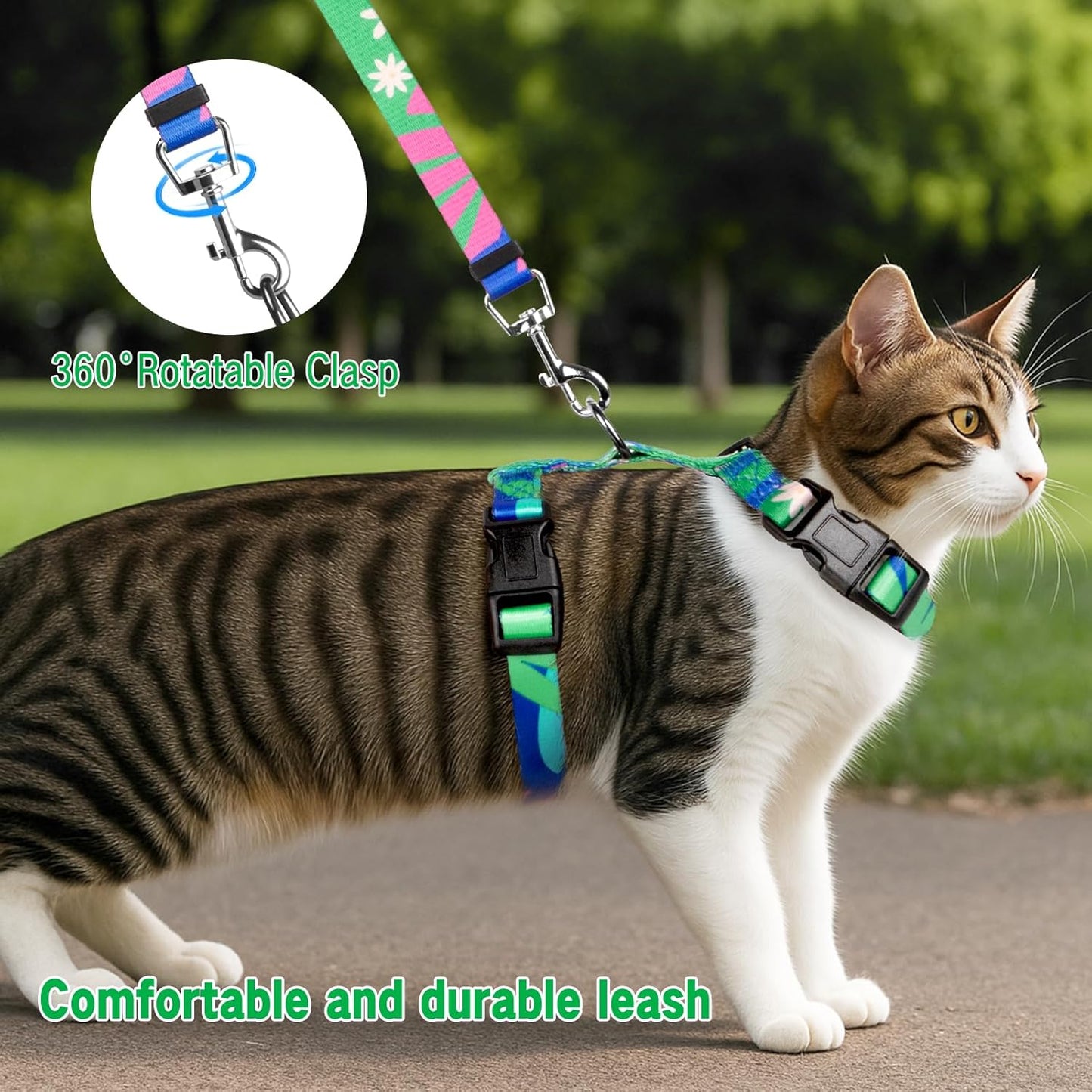 Cat Harness and Leash Set, Escape Proof Cat Harness, Comfortable Soft Lightweight Cat Leash, Use Safe and Easy, Outdoor Walking Travel Kitten Harness for Small Medium Large Cats