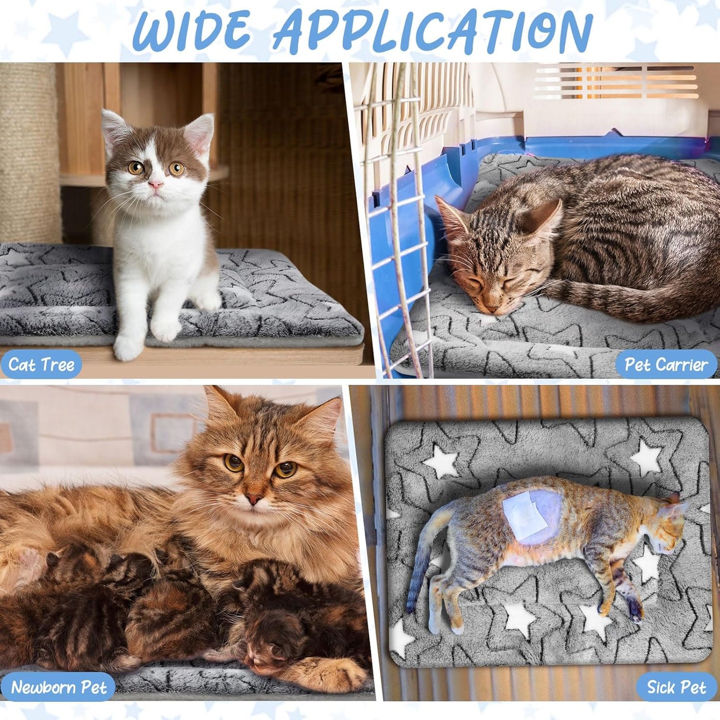 VitalCozy 2 Pack Self Warming Cat Mat Self Heating Pad Bed Reversible Machine Washable Reflects Body Heat Warm Thermal Pet Pad Crate Blanket for Feral and Indoor Cat(Double Star,20'' X 30'')