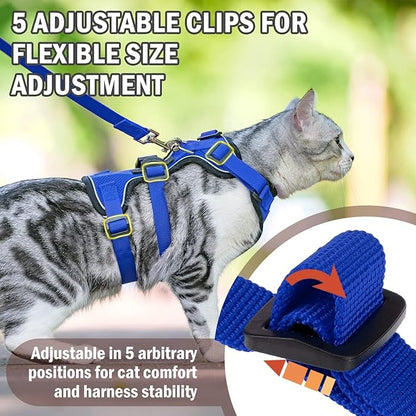 PUPTECK Cat Harness and Leash Set Escape Proof for Walking, Breathable Mash Vest Adjustable Harness for Cats Puppy Small Animals, Reflective at Night, Blue Medium