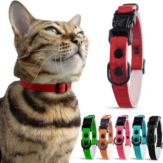 OutdoorBengal Ultra-Safe Quick Release Breakaway Kitten Collar - Cat Collar for Small Kittens Under 6 Months – Soft-Padded, Lightweight, Adjustable, Thin and Comfortable, No Bell (Red, Kitten)