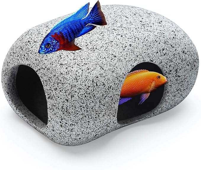 Aquarium Hideaway Rocks for Small Fishes, Shrimps to Breed, Play and Rest, Safe and Non-toxic Ceramic Fish Tank Ornaments, Hideout Stone for Betta