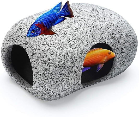 Aquarium Hideaway Rocks for Small Fishes, Shrimps to Breed, Play and Rest, Safe and Non-toxic Ceramic Fish Tank Ornaments, Hideout Stone for Betta
