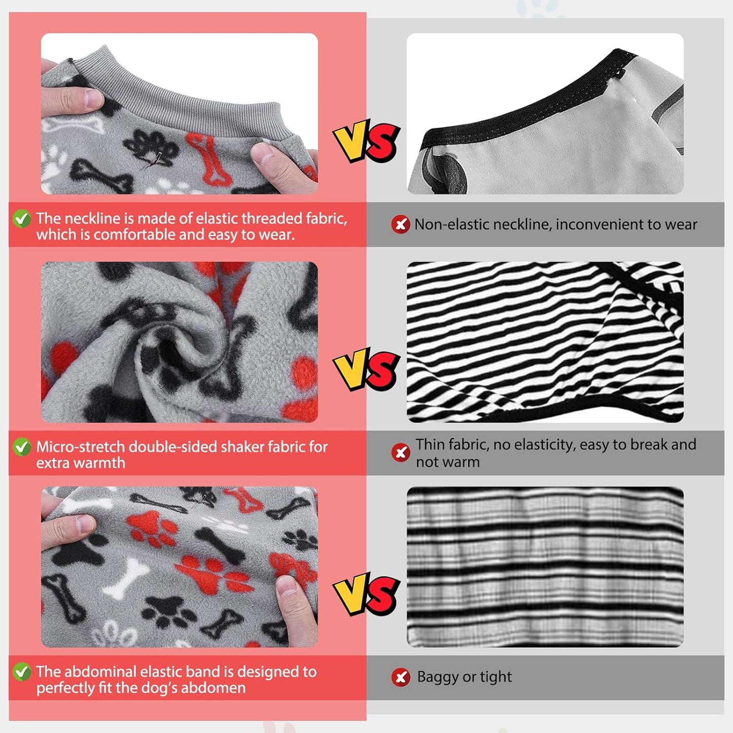 SCENEREAL Fleece Dog Pajamas for Small Medium Large Dogs, Warm Soft Puppy Jumpsuit, Adorable Bones Paw Print Pet Sweaters Clothes, Doggy Pjs Cat Coat for Boy Girl