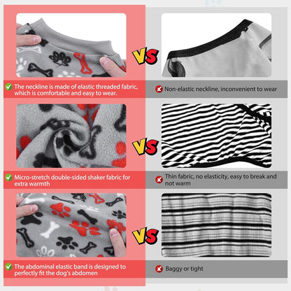 SCENEREAL Fleece Dog Pajamas for Small Medium Large Dogs, Warm Soft Puppy Jumpsuit, Adorable Bones Paw Print Pet Sweaters Clothes, Doggy Pjs Cat Coat for Boy Girl