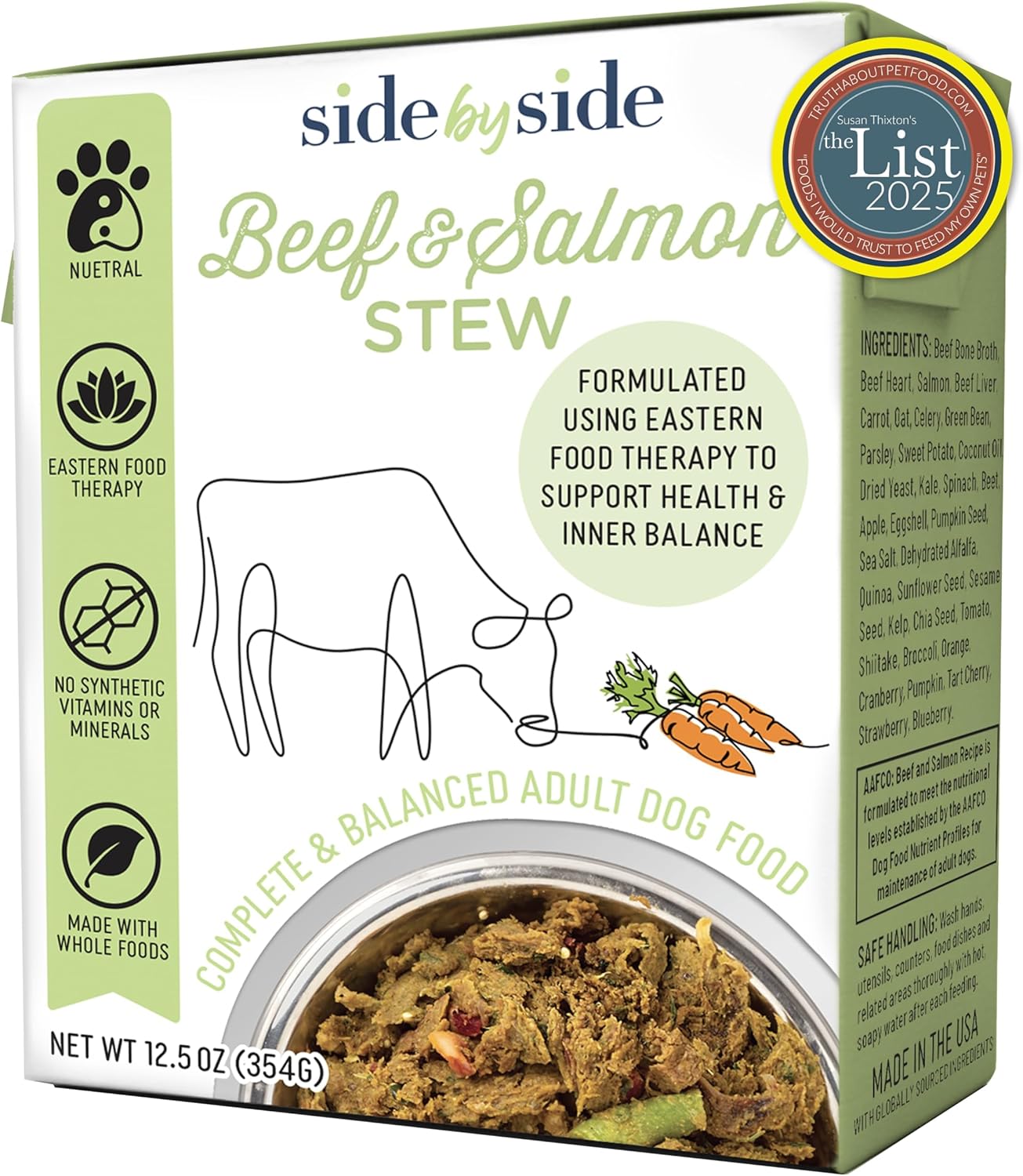 Side by Side Chicken & Lamb | Beef & Salmon Stew - Wet Dog Food & Dog Food Topper for All Breeds - Made with Nutrients & Whole Raw Ingredients - No Artificial Additives or Fillers (12.5 oz, 4-Pack)