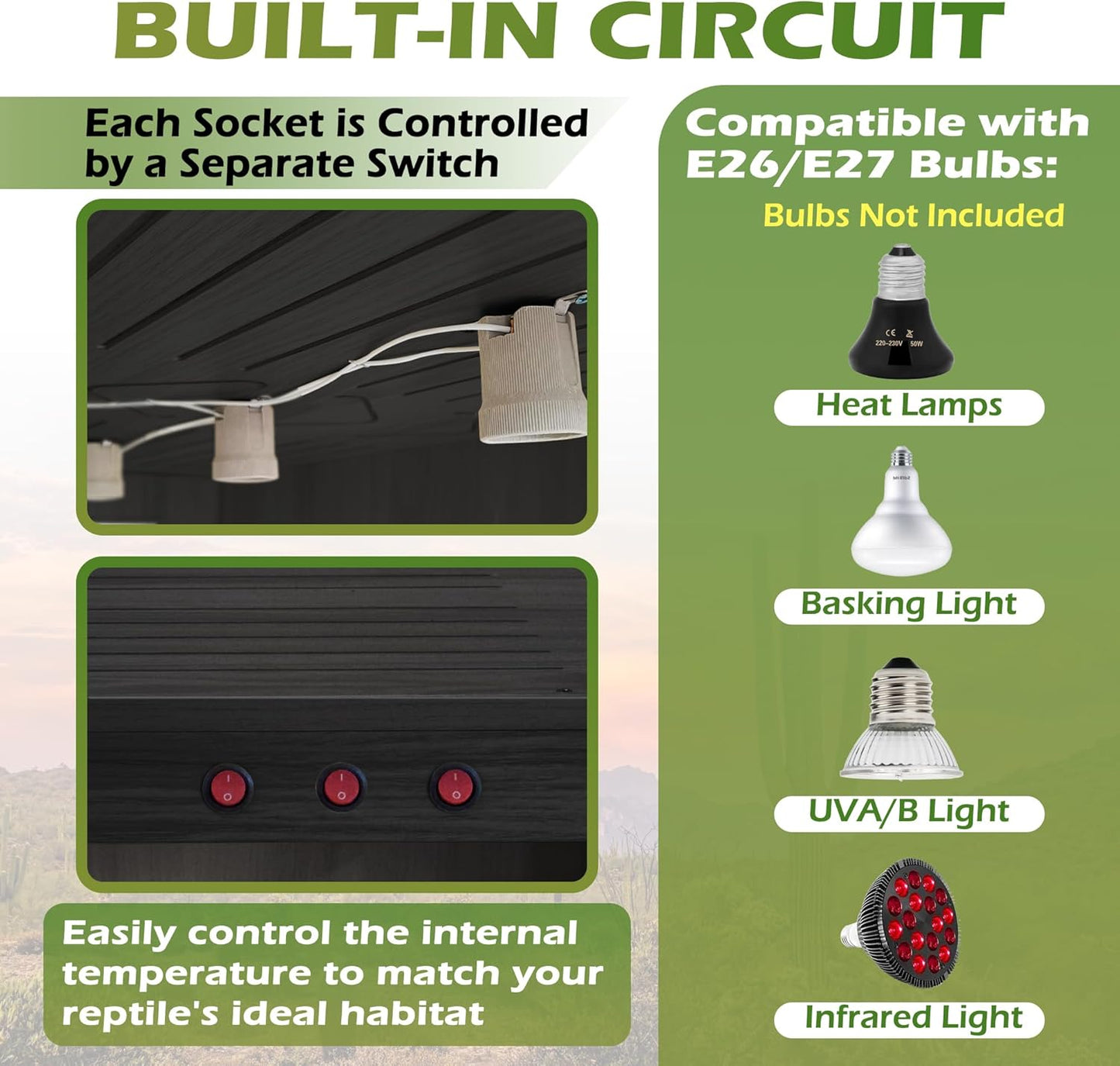 Royxen Tempered Glass Reptile Enclosure,Reptile Tank with Wooden Mesh Top and Lockable Design,79 Gallon Bearded Dragon Tank for Lizard Gecko Tortoise Snake Habitat,48" x 20" x 20",Black