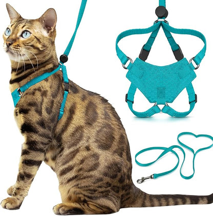 Houdini™ Escape Proof Kitten Harness and Leash Set by OutdoorBengal – Turquoise, Small Cat Harness for Walking