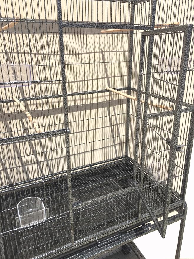 Extra Large 32" x 19" x 64"H Wrought Iron Metal Bird Flight Breeder Cage with Side Breeding Nest Doors with Removable Rolling Stand