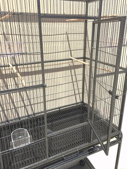 Extra Large 32" x 19" x 64"H Wrought Iron Metal Bird Flight Breeder Cage with Side Breeding Nest Doors with Removable Rolling Stand