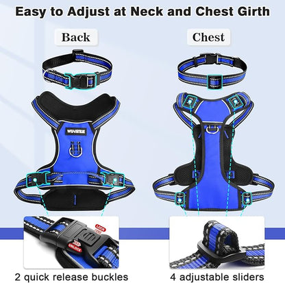 WINSEE Dog Harness No Pull, Pet Harnesses with Dog Collar, Adjustable Reflective Oxford Outdoor Vest, Front/Back Leash Clips for Small, Medium, Large, Extra Large Dogs, Easy Control Handle for Walking