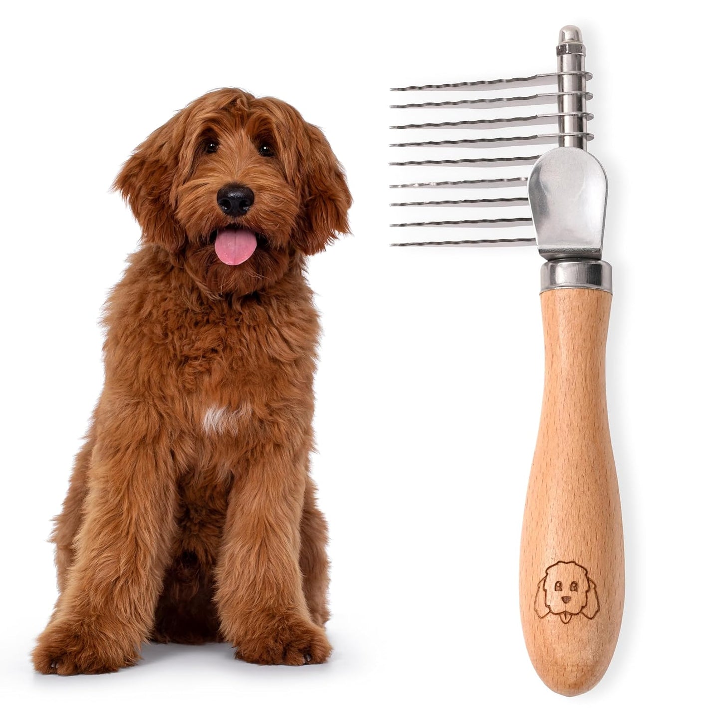 Dog Dematting Brush & Rake, Detangler Brush For Dogs, Comb Tool For Grooming, Best For Doodles, Poodles, Goldendoodles, Cats & Other Pets, Matted Fur Removal On Undercoat [We Love Doodles]