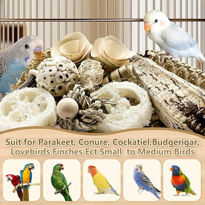 Natural Bird Toy Foraging Parrot Shredding Toys Box Conure Chewing Toys for Cockatiel Lovebird Parakeet Budgie Small-Medium Birds (Nature Color)