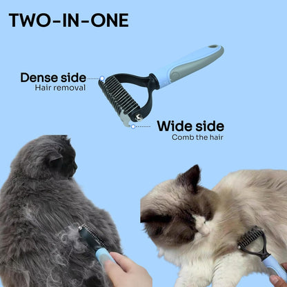 Pet Grooming Combo — Shedding Brush with Metal Comb for Detangling and Removing Undercoat in Long-Haired Dogs and Cats. helping reduce shedding by up to 95%.