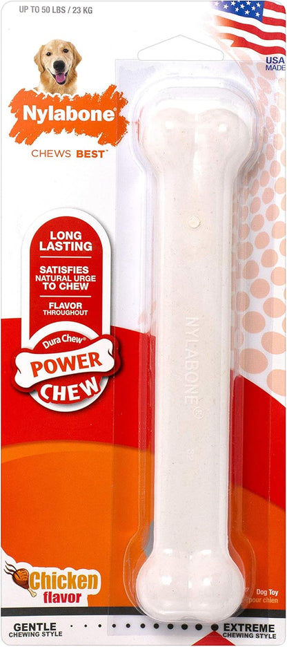 Nylabone Power Chew Classic Bone Chew Toy for Dogs, Durable Dog Toys for Aggressive Chewers, Chicken Flavor, Large/Giant - Up to 50 lbs. (1 Count)