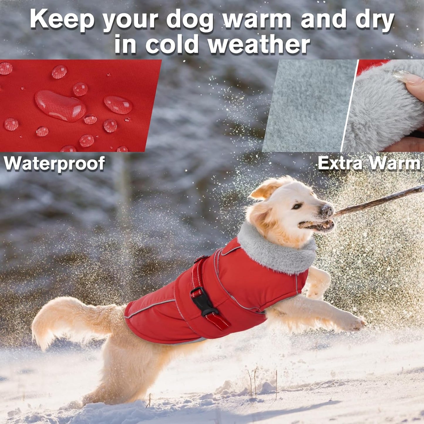 Lelepet Warm Dog Coat Waterproof Dog Jacket Reflective Fleece Vest with Adjustable Buckle Hook & Loop, Windproof Winter Jacket Dogs Coats for Small Medium Large Dogs, Red, XXXL