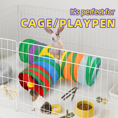 Bunny Tunnels & Tubes Collapsible 3 Way Rabbit Hideout with 13pcs Toys for Bunny Guinea Pig Hamster Chinchilla Hedgehog Rat Ferret Kitten (Colorful)