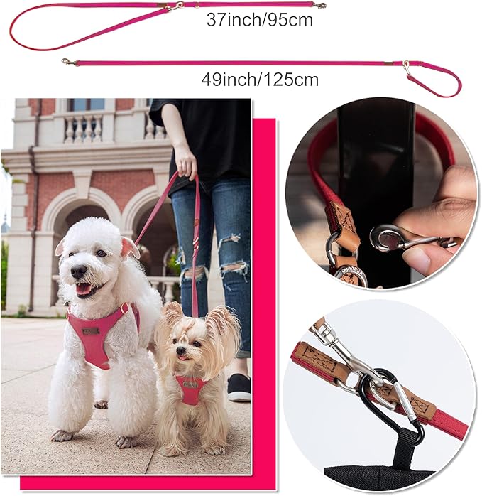 Puppytie No Pull Small Dog Harness with Multifunction Dog Leash,Lightweight Soft Adjustable No Choke Escape Proof Pet Harness Vest Pet Harness Vest,red,S