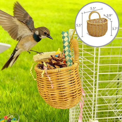 Natural Bird Toy Rattan Bird Foraging Box Parrot Shredding Toys Box Conure Chewing Toys for Cockatiel Lovebird Parakeet Budgie (Semi-Round 5.5inch)