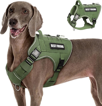 Tactical Dog Harness for Large Dogs,No Pull Military Dog Vest with Handle,Reflective Heavy Duty Pet Harness for K9 Working Walking Hiking Training Green XL