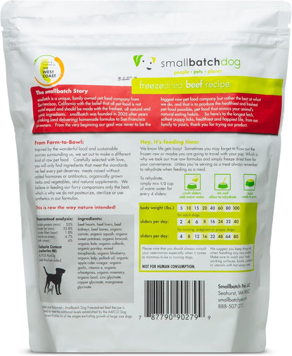 smallbatch Pets Freeze Dried Raw Dog Food, Beef Recipe, 25 oz, Organic High Protein Dog Food, Grain Free, Made in The USA, Humanely Raised Meat, Single Protein, for Picky Eaters, Hydrate & Serve