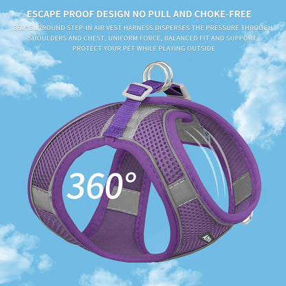 AIITLE Escape Proof Dog Harness - Step in Adjustable Dog Harness No Choke Over with Breathable Mesh and Quick-Release Buckle for Summer- Outdoor Walking, Camping for Medium Dogs Pure Purple XL