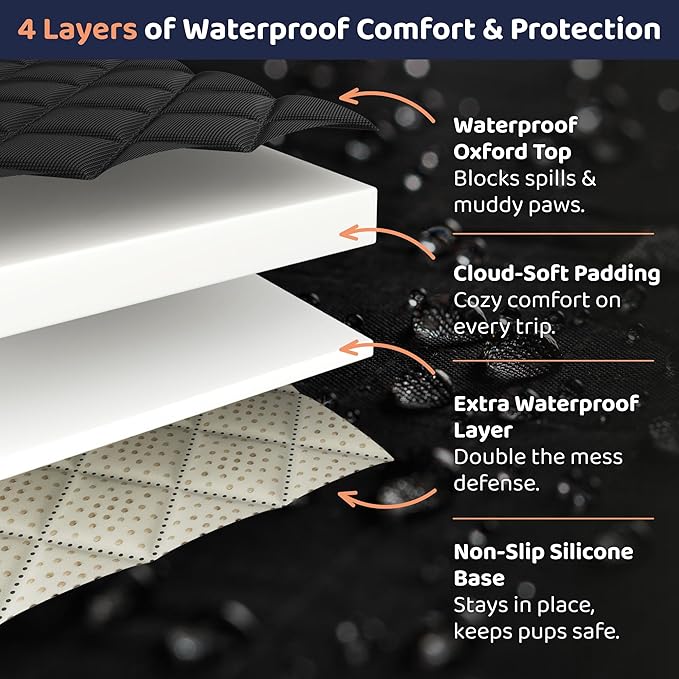 XL Dog Car Seat Cover for Back Seat, Waterproof Hammock for Car, SUV & Truck, Non-Slip Backseat Cover for Dogs, Heavy-Duty Dog Hammock Style Seat Protector Pets, Easy to Install & Clean