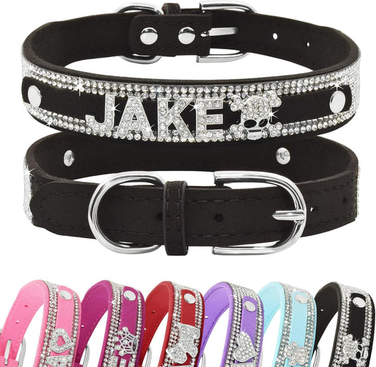 Crystal Dog Collar Personalized with Bling Name,Custom Sparkling Rhinestones Dog Collar for Small Medium Large Dog (XL,Black)