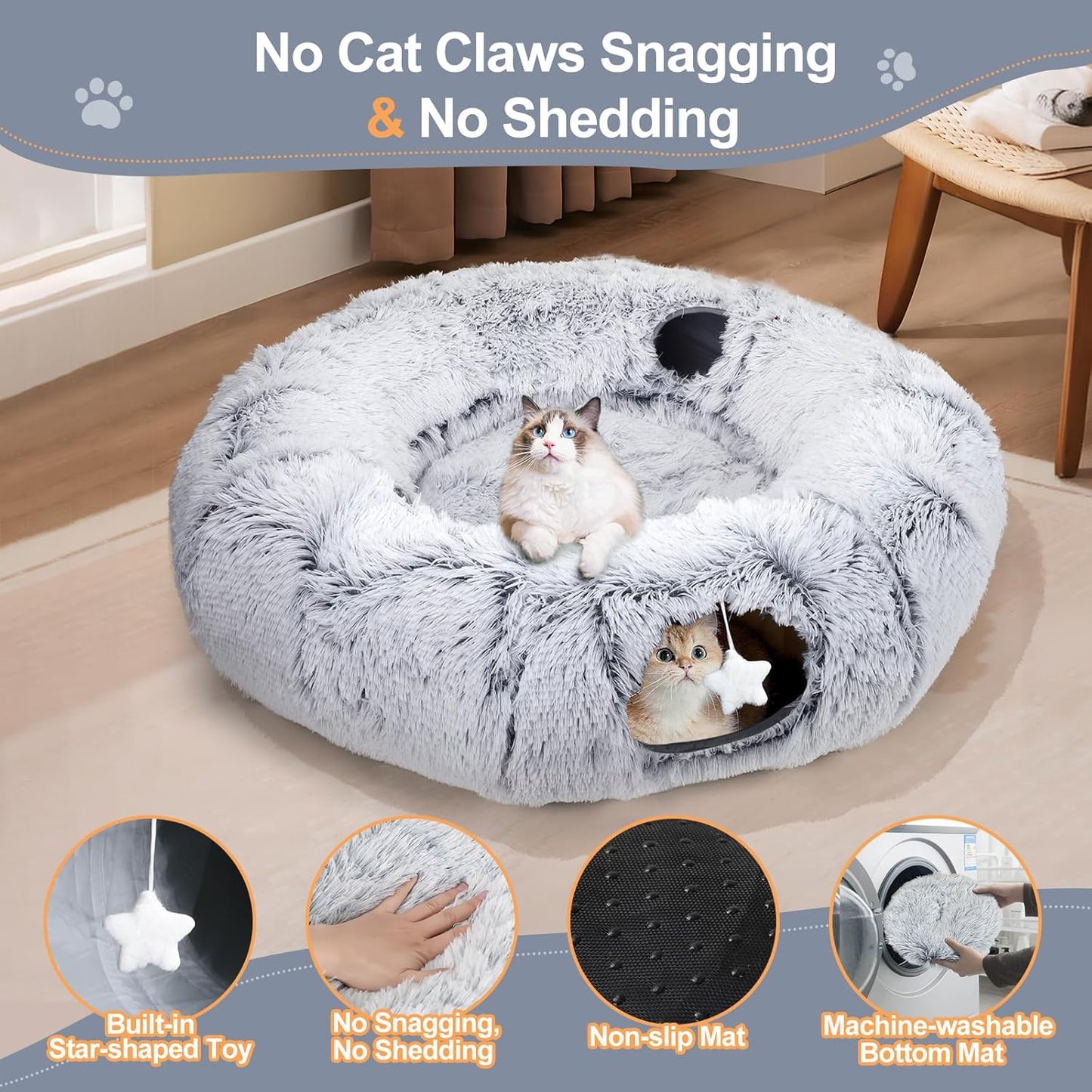Cat Tunnel Bed for Indoor Cats, XL Christmas Tree Skirts Washable Warm Soft Indoor Cat Donut Tunnel, Multifunctional Cat Interactive Playground Toys for Felines Pet Christmas Tree Decoration