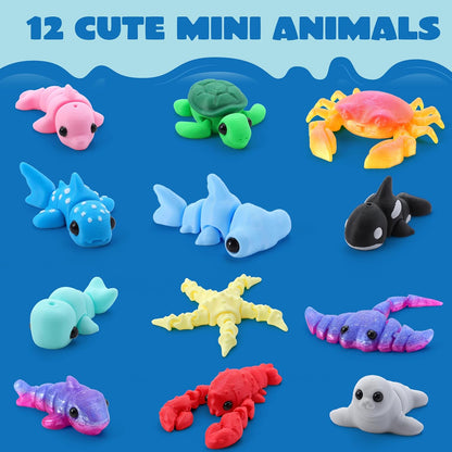JOYIN 12 Pcs 3D Printed Ocean Animals Set, Mini Animals 3D Printed Toys - Cute Articulated Flexible Figurines Fidget Toys for Party Favors Birthday Gifts Desk Pets Office Home Decor