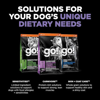 Go! Solutions Carnivore, Grain-Free, Protein Rich Dry Dog Food, Chicken, Turkey and Duck Senior Recipe, 12 lb Bag