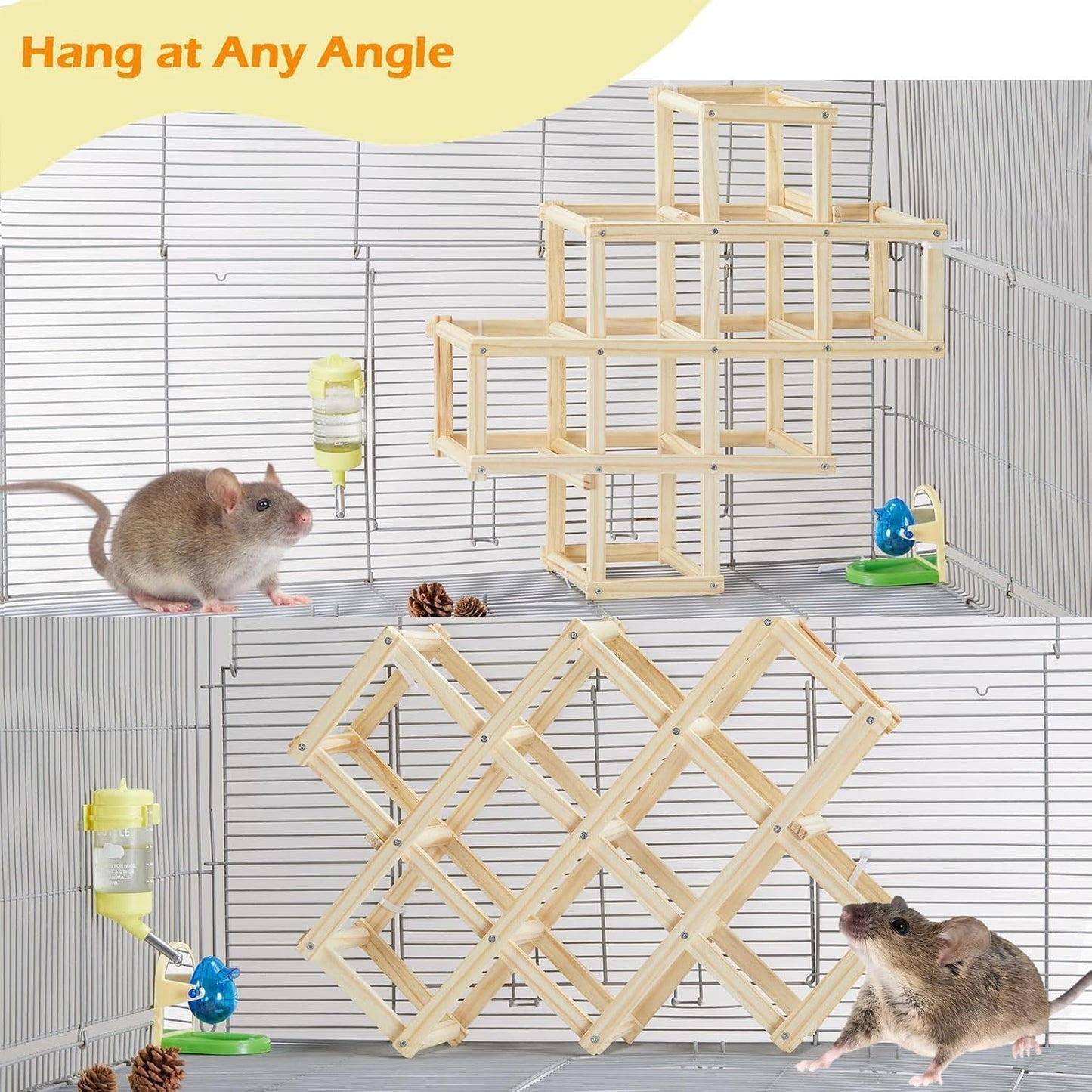 Wooden Rat Climbing Toys, Natural Pet Rat Cage Accessories Climbing Ladder, Fancy Rats Enrichment Toy Activities, Hanging Rodent Toys for Pet Rats in Cage Playing Chewing (L, 1pc)