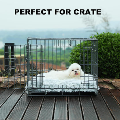 Bedfolks Waterproof Crate Bed, Plush Dog & Cat Bed with Removable Washable Cover, Faux Fur Kennel Pad, 17"x12", Grey