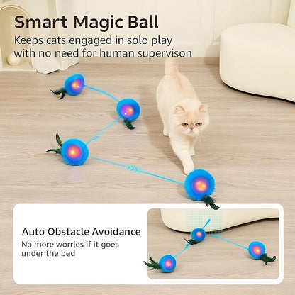 Interactive Cat Toys, Play Mat with Automatic Motion Balls, LED Lights, Bird Chirping Sound, 3 Speed Levels, Indoor Enrichment, Cat Pattern Design