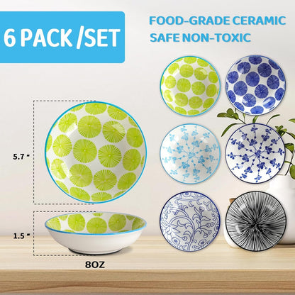 Ceramic Cat Bowls with Non-Slip Silicone Bottom,Prevent Whisker Fatigue,Reduce Mess,Wide Cat Bowls for Indoor Cats,6 Colorful Set for Daily Feeding Gift Choice