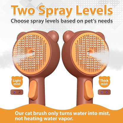 Cat Steam Brush with 2 Spray Levels & Release Button, 4-in-1 IPX7 Waterproof Water Brush for Shedding Grooming, Pet Hair Removal Comb for Long Short Haired Cats Dogs, Self Cleaning Slicker