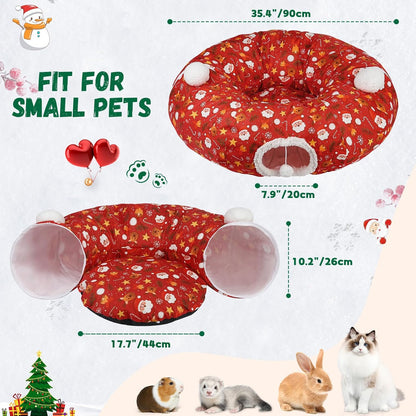 Cat Tunnel Christmas Tree Skirt Cat Tunnel Bed for Indoor Cats Play Donut Tunnel Toys S Shape for Rabbit Ferret (Red)
