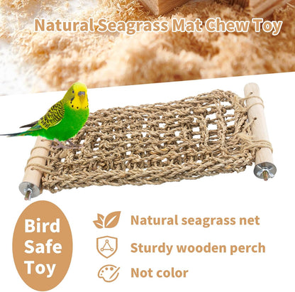 FlidRunest Conure Ladder Perch for Cage, Bird Seagrass Ladder Bridge Exercise Stands, Natural Hand-Woven Parrot Net Climbing Chewing Hammock, Cage Accessories for Lovebird Conure Budgie Parakeet