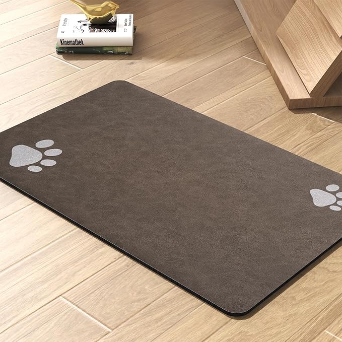 Pet Feeding Mat-Absorbent Dog Mat for Food and Water Bowl-No Stains Quick Dry Water Dispenser Mat-Dog Accessories Pet Supplies-Bowl for Messy Drinkers（Brown,12"x19"