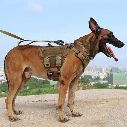 ICEFANG Tactical Mesh Dog Harness for X-Large Dogs,Reflective Dog Molle Vest with Metal Buckles,Hook and Loop Panels,No Pulling Front Clip for Walking Hiking Training (X-Large (Pack of 1), Brown)