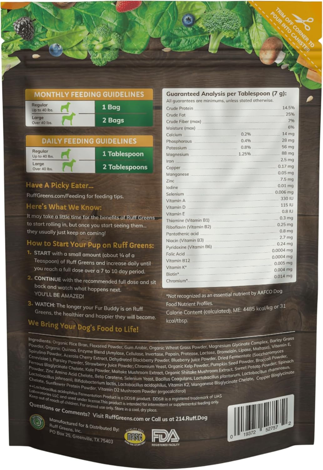 Ruff Greens - Dog Food Topper, Hip & Joint Supplement for Dogs - Probiotics Digestive Enzymes Powder for Mobility Support, Essential Vitamins & Minerals, 6.9 Ounce