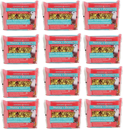 Songbird Treats Seed Bars | 12 Pack of 8 oz Bird Seed Cakes for Wild Birds (Nutty's Berries)