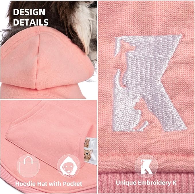 Koneseve Dog Hoodie - Fleece Warm Sweater with Pocket, Soft Clothes for Daily Wear, Basic Hooded Sweatshirts, Winter Coat Clothing, Comfort Tee Shirt Fit for All Breeds Pet - Pink - L