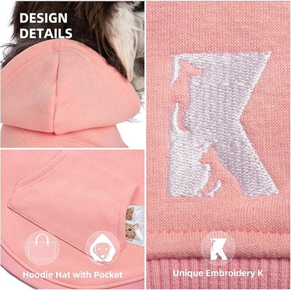 Koneseve Dog Hoodie - Fleece Warm Sweater with Pocket, Soft Clothes for Daily Wear, Basic Hooded Sweatshirts, Winter Coat Clothing, Comfort Tee Shirt Fit for All Breeds Pet - Pink - XL