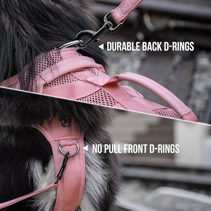 OneTigris Tactical Dog Harness for Small Dogs, No Pull Small Dog Vest Harness with Handles Breathable Military Dogs Molle Vests, Harness for Walking Hiking Training (Pink, XS)