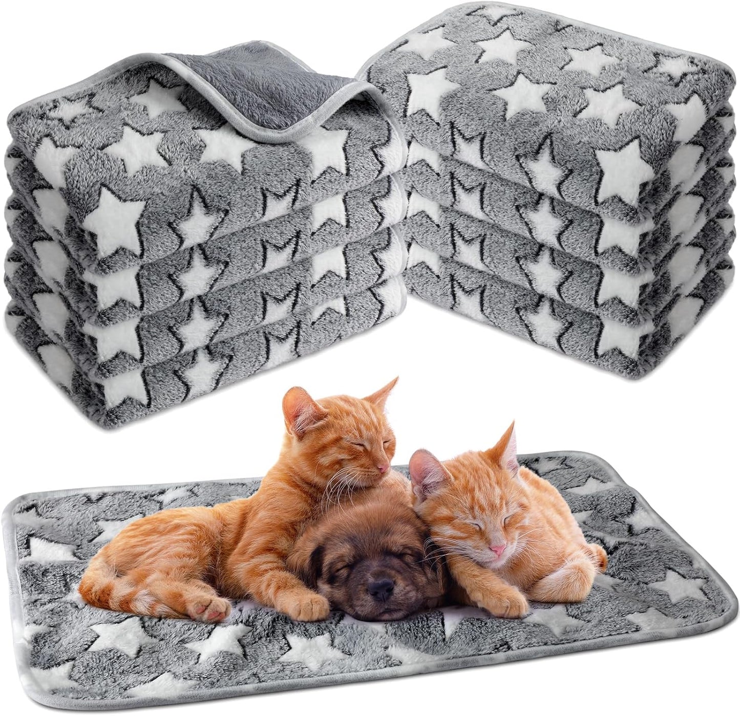 Tudomro 8 Pcs Guinea Pig Blankets Absorbent Washable Animal Fleece Bedding Cage Liners Waterproof Reusable Pet Pee Sleep Mat Pad Cover for Chinchilla Hamster Ferret(Grey Star,16 x 24 Inch)