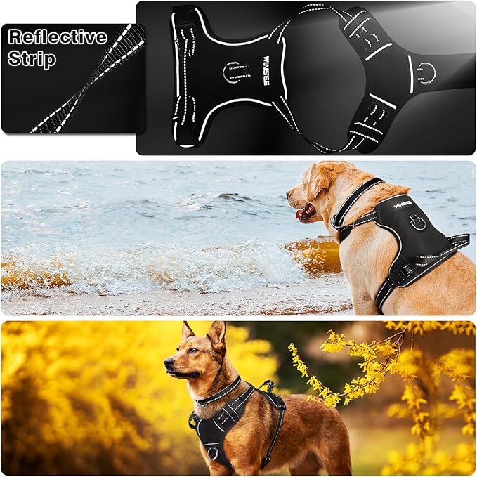 WINSEE Dog/Pet Harnesses No Pull with Dog Collar, Adjustable Reflective Oxford Outdoor Vest, Front/Back Leash Clips for Small, Medium, Large, Extra Large Dogs, Easy Control Handle for Walking