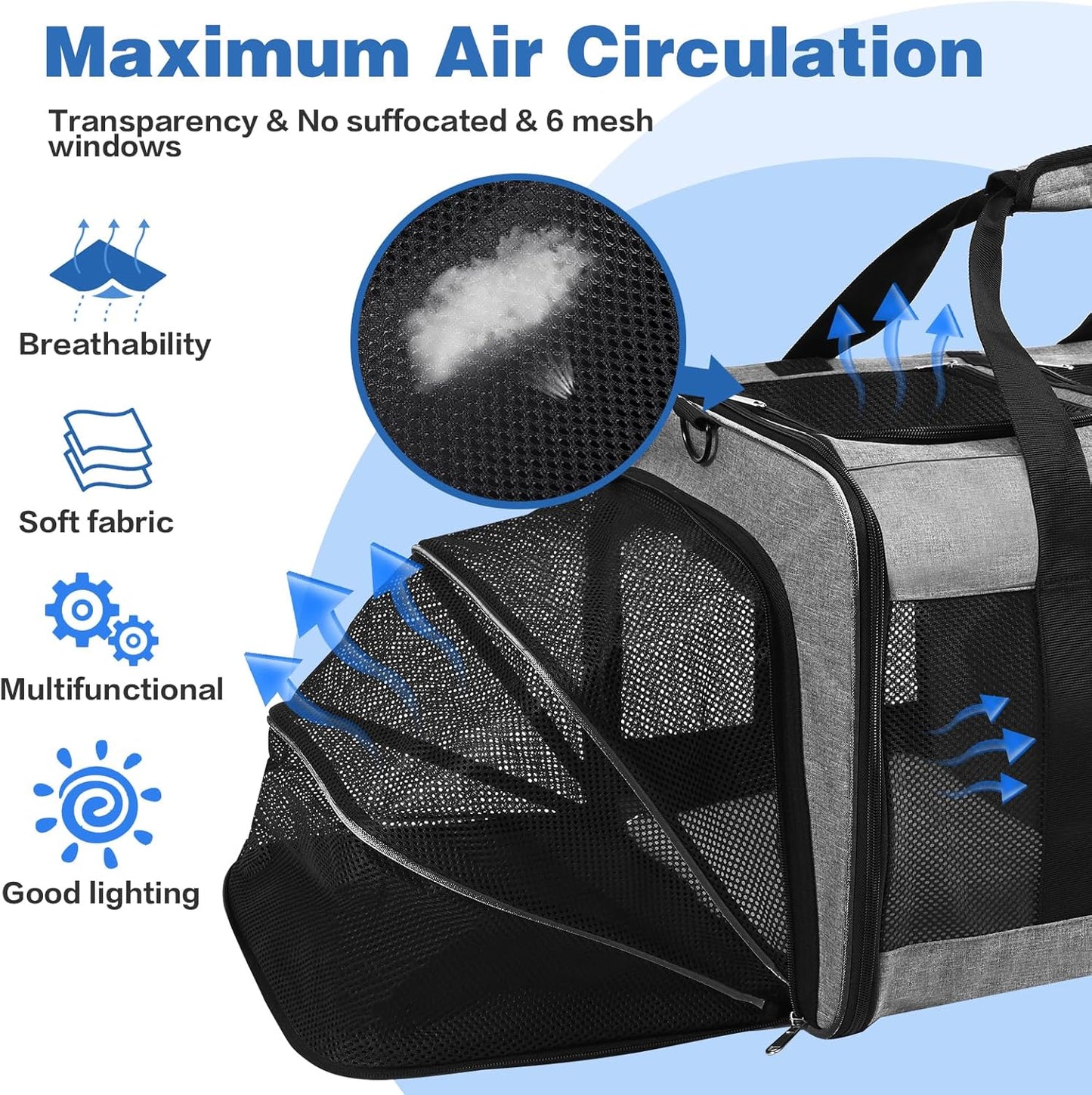 Portable 2-in-1 Pet Carrier,Double Compartment Cat & Dog Carrier for 2 Cats,Expandable Medium Dogs Large Cat Carrier with Sturdy Base,Breathable,Good for Traveling Walking Camping（Grey）