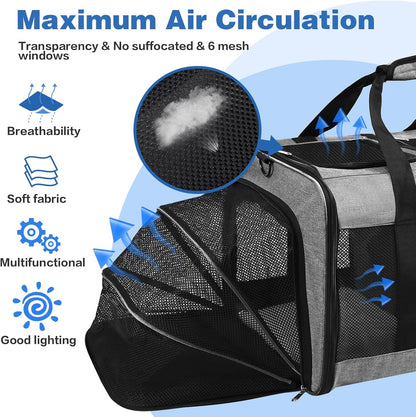 Portable 2-in-1 Pet Carrier,Double Compartment Cat & Dog Carrier for 2 Cats,Expandable Medium Dogs Large Cat Carrier with Sturdy Base,Breathable,Good for Traveling Walking Camping（Grey）