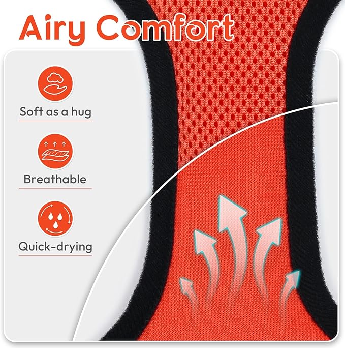 Dooradar Cat Harness and Leash Set, Escape Proof Safe Adjustable Kitten Vest Harnesses for Walking, Easy Control Soft Breathable Mesh Jacket with Reflective Strips for Cats, Reddish Orange, S